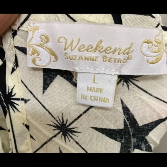 🆕Suzanne Betro Ivory Star Print Tier Tank L🆕 - Picture 7 of 10